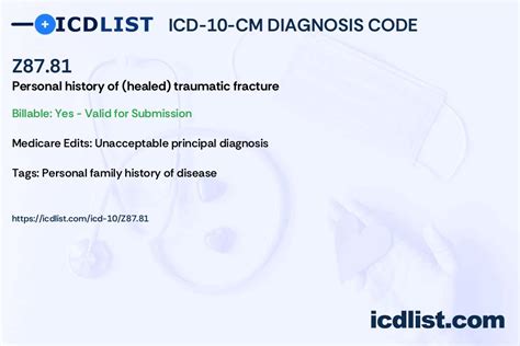 z87.81 diagnosis code|Z87.81 PERSONAL HISTORY OF (HEALED) TRAUMATIC。